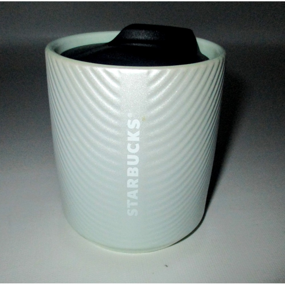 Starbucks Mint Green Pearlescent Ribbed Ceramic Coffee Tumbler Mug 8oz w/lid
